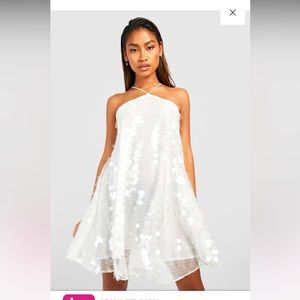 Boohoo white sequin dress